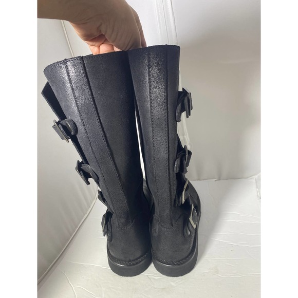 Sundance Black Suede Buckle Mid Calf Moto Boot size 6-6.5 - Picture 6 of 10